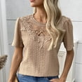 thumbnail image 1 of Otvok Womens Spring Tops Round Neck Solid Color Short Sleeve Lace Patchwork T-Shirt, 1 of 6