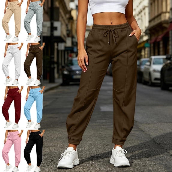 Otvok Womens Streetwear Trousers, Cozy Breathable Fabric Drawstring Jogger Sweatpants for Travel Workout
