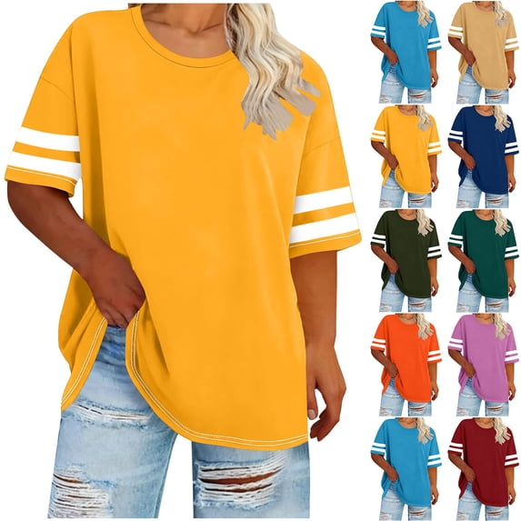 Otvok Womens Summer Tops Casual Short Sleeve Plus Size T Shirts Loose Fit Drop Shoulder Tee Beach Vacation Blouses Soft XL-5XL