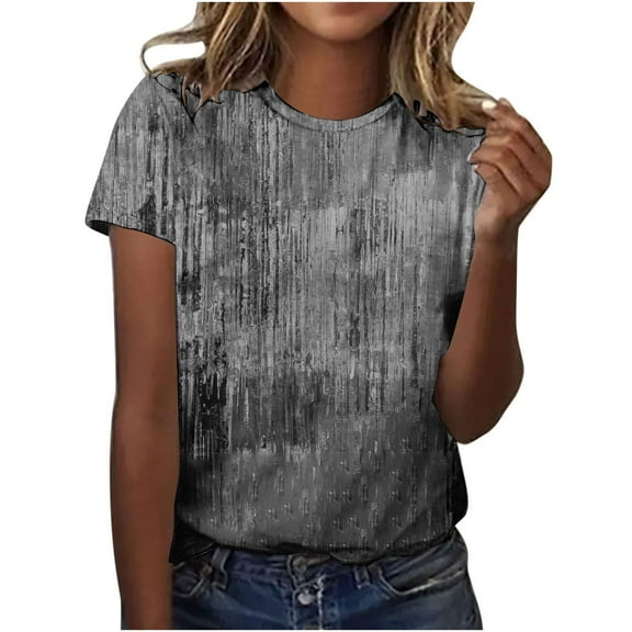 Otvok Womens Summer Tops Regular Casual Short Sleeve Flower Print Round Neck Pullover Blouse