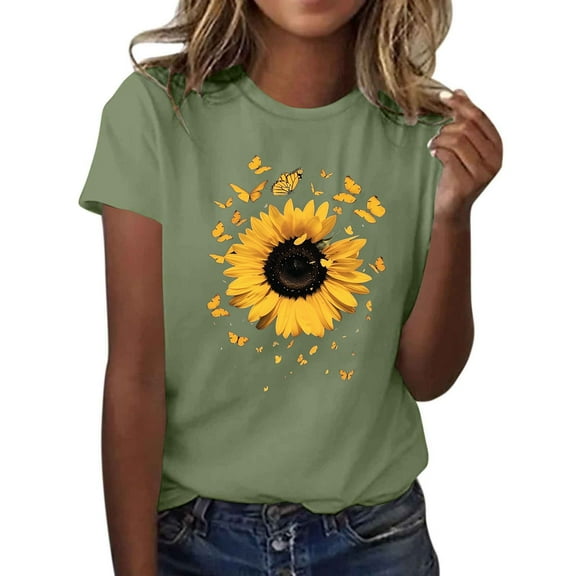 Otvok Womens Summer Tshirt Sunflower Graphic Tees Crew Neck Spring Short Sleeve Loose Fit Tops