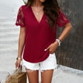 thumbnail image 1 of Otvok Womens Summer V-Neck Tops Solid Color Casual Mesh Jacquard Short-Sleeve Shirt, 1 of 6