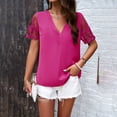thumbnail image 1 of Otvok Womens Summer V-Neck Tops Solid Color Casual Mesh Jacquard Short-Sleeve Shirt, 1 of 6
