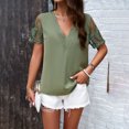 thumbnail image 1 of Otvok Womens Summer V-Neck Tops Solid Color Casual Mesh Jacquard Short-Sleeve Shirt, 1 of 6