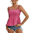thumbnail image 1 of Otvok Womens Suspender T-Shirt Solid Sleeveless Pleated Design Fashion Summer Tops, 1 of 6