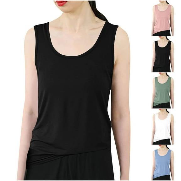 Otvok Womens Tank Top Solid Color Round Neck Casual Loose Fashion Sleeveless Tops