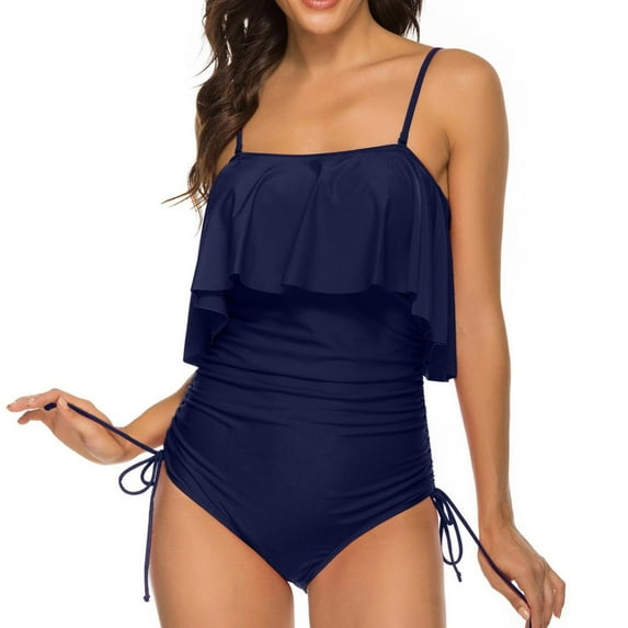 Otvok Womens Tankini Bikini Set Swimsuit Two Piece Filled Solid Conjoined Backless Swimwear Beachwear