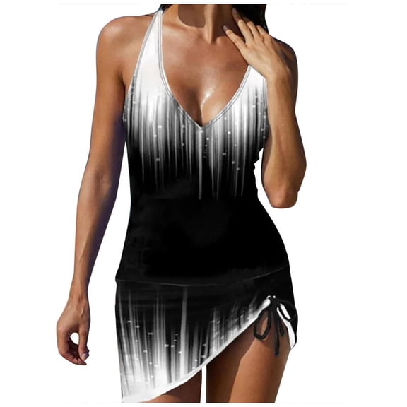 Otvok Womens Tankini Swimsuits Two Piece Tummy Control Bathing Suits V Neck Swimdress with Boyshorts Swimwear