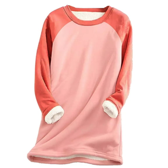 Otvok Womens Thick Fleece Sweatshirt Leopard Patchwork Velvet Warm Underwear Tops