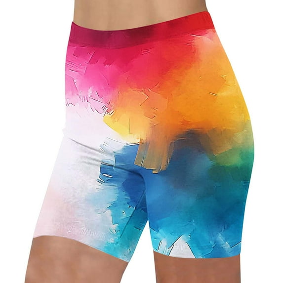Otvok Womens Tie Dye Printed Elastic Waist Yoga Shorts