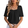 thumbnail image 1 of Otvok Womens Tops Casual Solid Color Short-Sleeve Square-Neck Blouses Shirts, 1 of 6