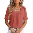 thumbnail image 1 of Otvok Womens Tops Casual Solid Color Short-Sleeve Square-Neck Blouses Shirts, 1 of 6
