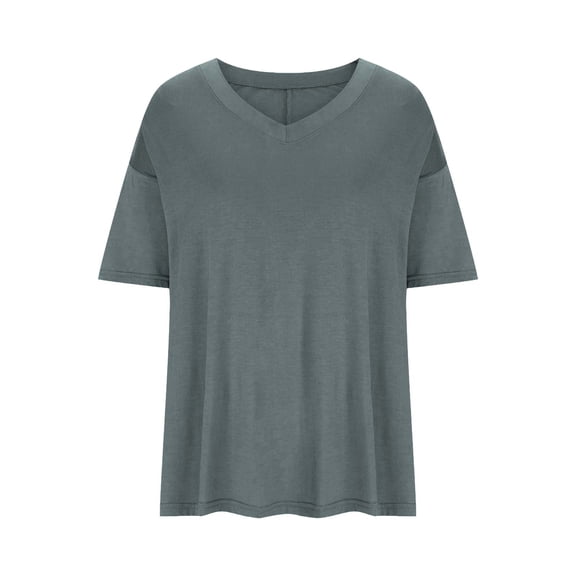 Otvok Womens Tops Casual Solid Color Short-Sleeve V-Neck Blouses Shirts