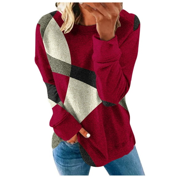 Patlollav Womens Tops Round Neck Long Sleeve Print Sweatshirt