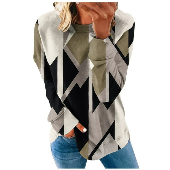 Otvok Womens Tops Round Neck Long Sleeve Print Sweatshirt
