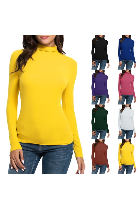 Otvok Womens Tops Solid Color Turtleneck Long Sleeve Knitting Tshirt