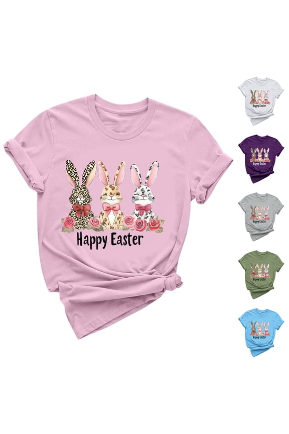 Otvok Womens Casual Short Sleeve Easter Printed T-Shirt Crew-Neck Tops Shirt