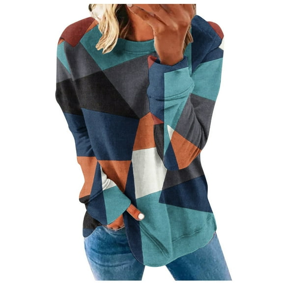 Patlollav Womens Tops Round Neck Long Sleeve Print Sweatshirt
