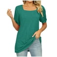 thumbnail image 1 of Otvok Womens Tops Solid Square Collar Ruffled T-Shirt Short Sleeve Loose Blouse, 1 of 6