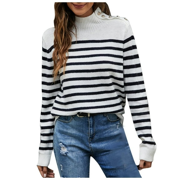 Otvok Womens Turtleneck Sweater Recreational Long Sleeve Buttons Pullover