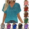 thumbnail image 1 of Otvok Short Sleeve Out Blouse for Women's V-Neck T-Shirt Fashion Print Funny Blouses, 1 of 6