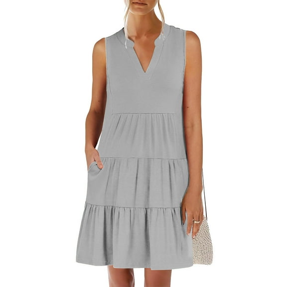 Otvok Womens Vacation Dress Short Sleeve V Neck Ruffle Dresses Elegant Club Party Tunic Mini Dresses