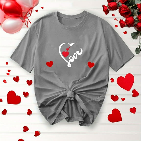 Otvok Womens Valentine'S Day Tops Casual Printed Round Neck Short Sleeve T-Shirt