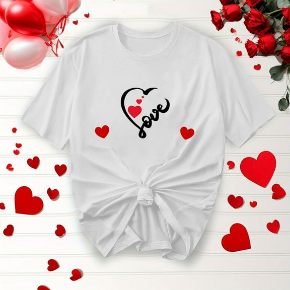 Otvok Womens Valentine'S Day Tops Casual Printed Round Neck Short Sleeve T-Shirt
