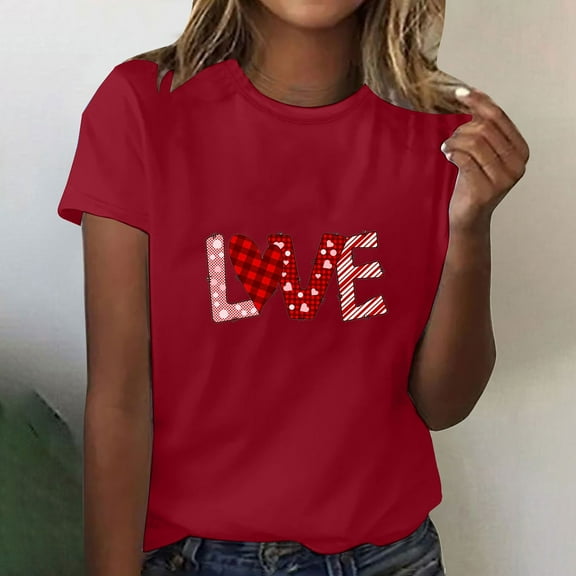 Otvok Womens Valentine'S Day Tops Printed Short Sleeved Round Neck T-Shirt