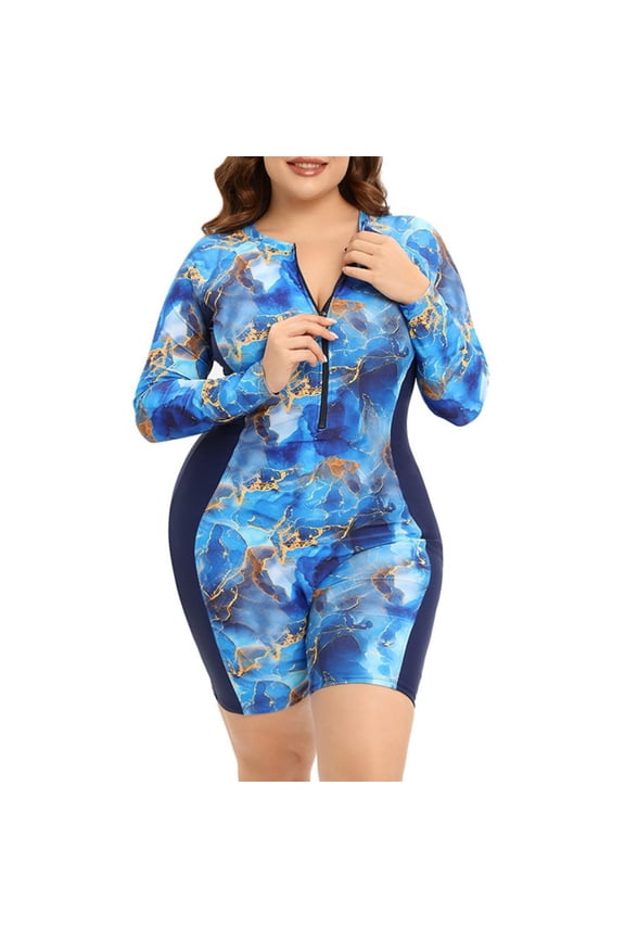 Otvok Womens Wetsuit One Piece Shorty Wetsuit Eco Friendly Thermal Long Sleeve Front Zipper Diving Suit XXXL Light Blue