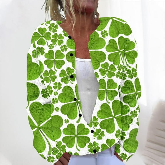 Otvok Womens Winter Patrick's Cardigan Sweaters Long Sleeve Open Front Button Down Knit Sweater Coat Outwear