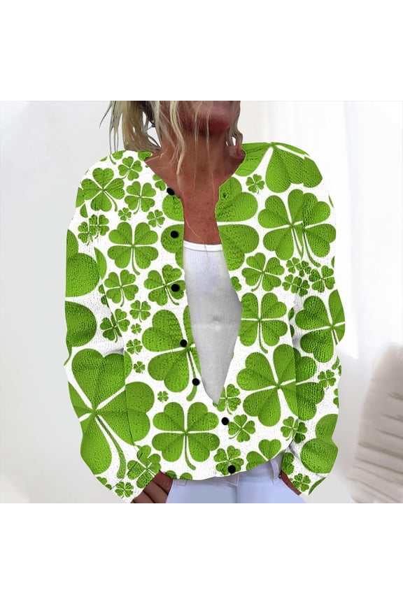 Womens Winter Patrick's Cardigan Sweaters Long Sleeve Open Front Button Down Knit Sweater Coat Outwear