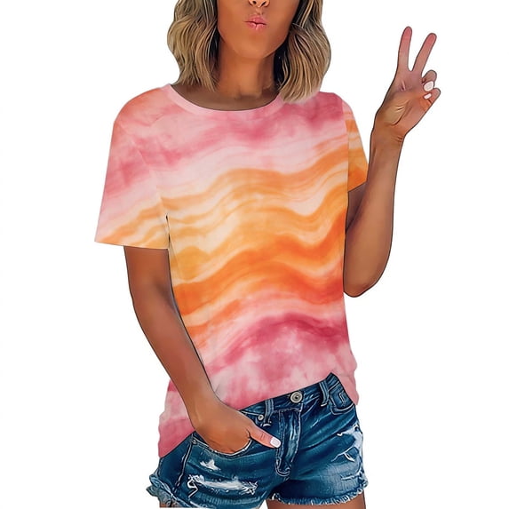 Otvok Womens and Mens Funny Tops Gradient Printed Casual Sports Round Neck Vintage Short Sleeve Blouse