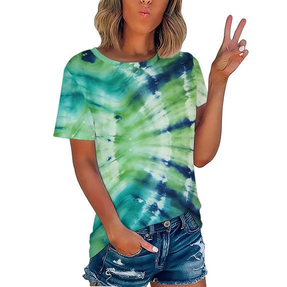 Otvok Womens and Mens Funny Tops Gradient Printed Casual Sports Round Neck Vintage Short Sleeve Blouse