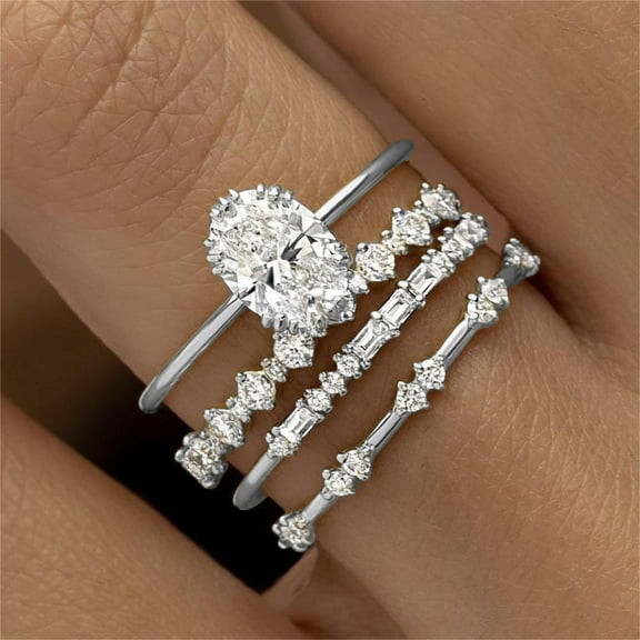 Otxas Dainty Gold Rings for Womem 14k Gold Plated Stackable Ring for Women Size 6-11 Cubic Zirconia Gold Rings Set Wedding Rings