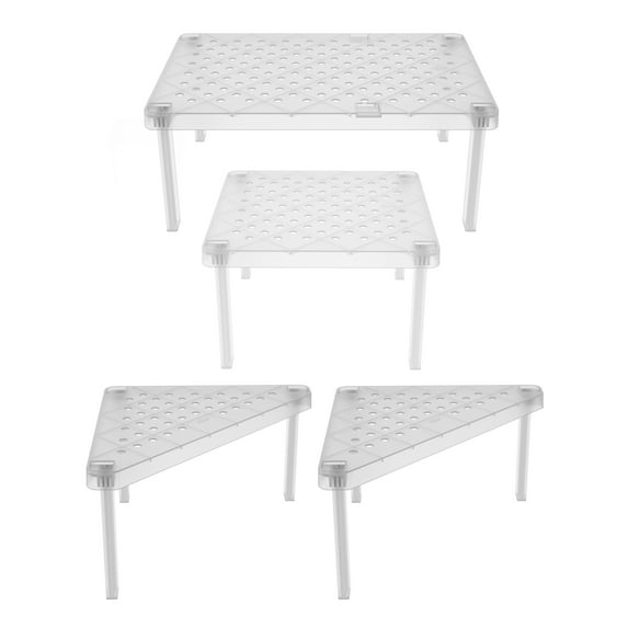 Ou Premium Design-"Level Collection" Stackable, Kitchen Cabinet and Pantry Organizer, Modular Shelves- Set of 3 Shapes (Transparent)