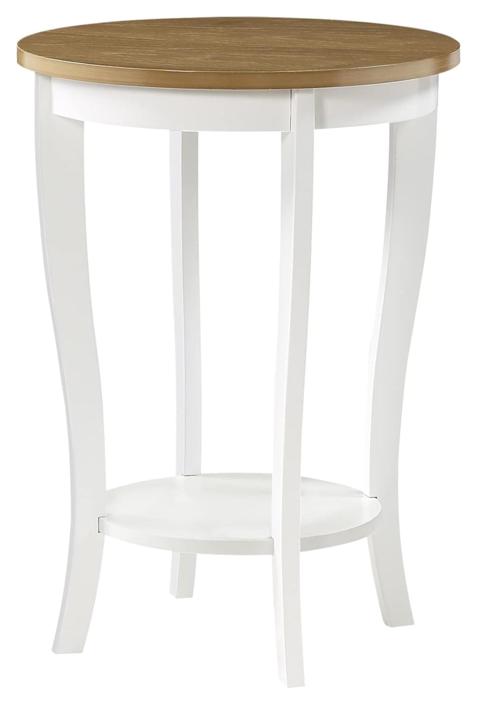 Driftwood White Round End Table with Solid Wood Top