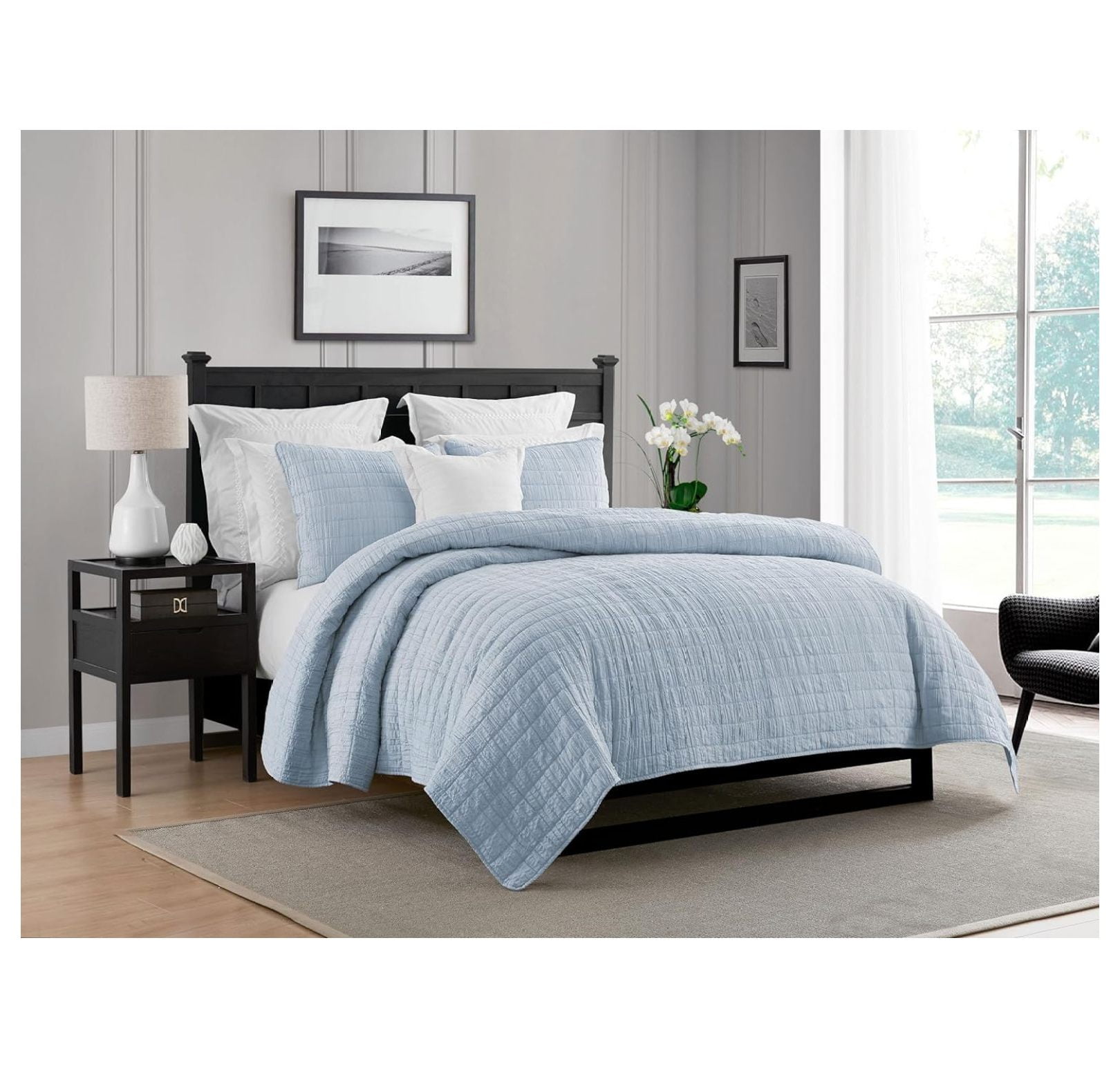 Light Blue Reversible Microfiber Full Quilt Set