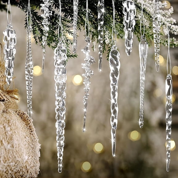 MSHJA 100 Pcs Clear Acrylic Crystal Icicle Hanging Ornaments, Stylish Tree Decorations for Christmas, Winter Wedding and Holiday Party Home Decor