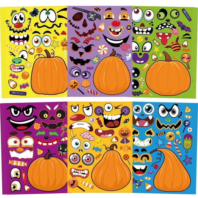 OuMuaMua 36pcs Halloween DIY Craft Stickers, Pumpkin Stickers Make Your ...