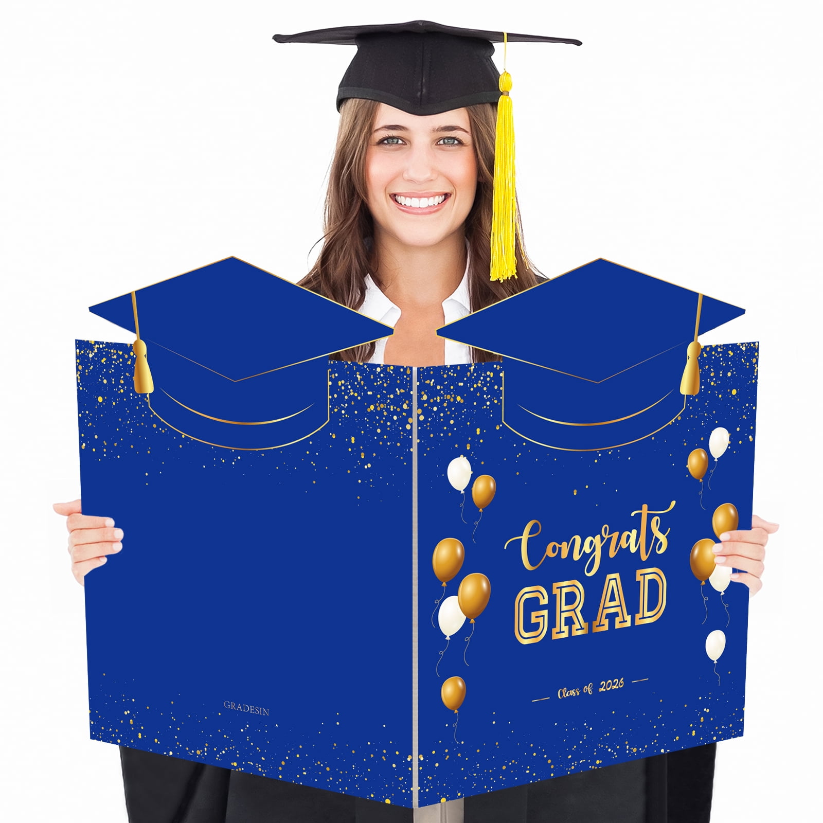 OuMuaMua Big Graduation Card 2026 Blue Gold Jumbo Guest Book Signature ...