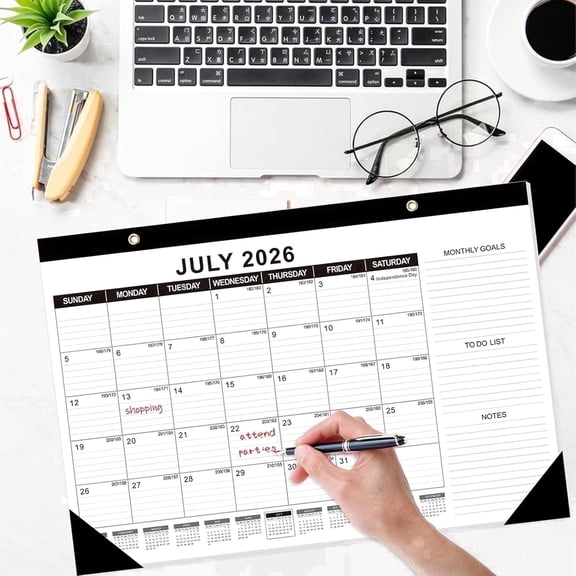 OuMuaMua Desk Calendar 2026-2027, 17 x 11.5 in, 18-Month Jul 2026 to Dec 2027, Julian Date, Monthly Goals, Task List and Notes for Home, School and Office