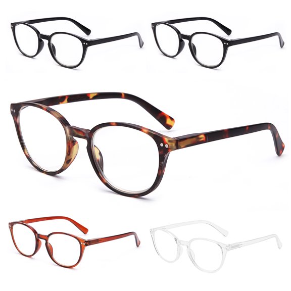 OuShiun 5-Pack Reading Glasses, Blue Light Blocking Computer Glasses, Anti Glare Filter, Spring Hinge Readers+2.0
