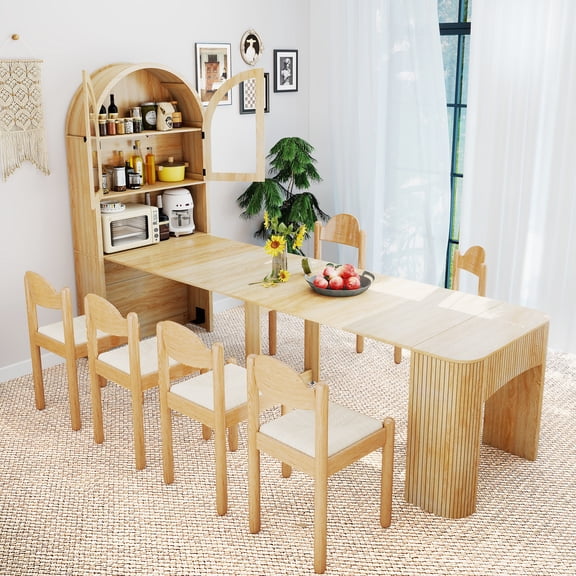 Oubayajia 23.6''-118.11'' Extendable Dining Table for 2-10 Person, Multipurpose Table with Sideboard, for Gatherings, Meeting for Kitchens, Dining Office Areas(Oak)