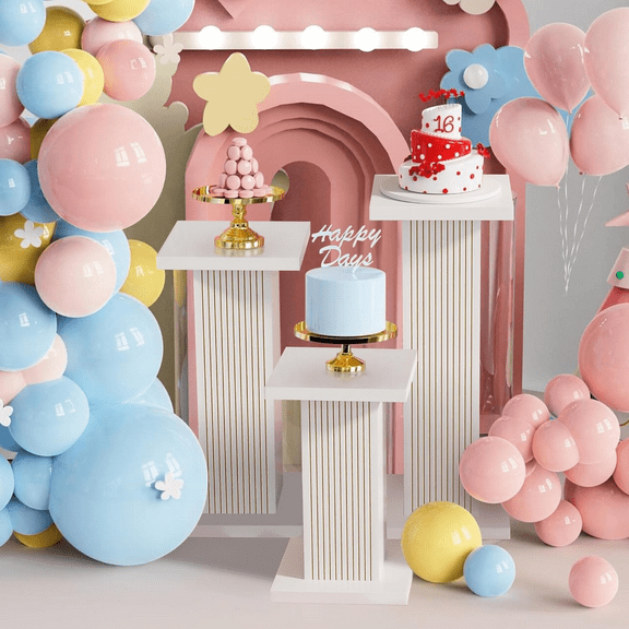 Oubayajia 3Pcs Square Pedestals Display, Wood Plinths Pillars Ornament Stand Cake Rack for Parties, Wedding, Anniversary