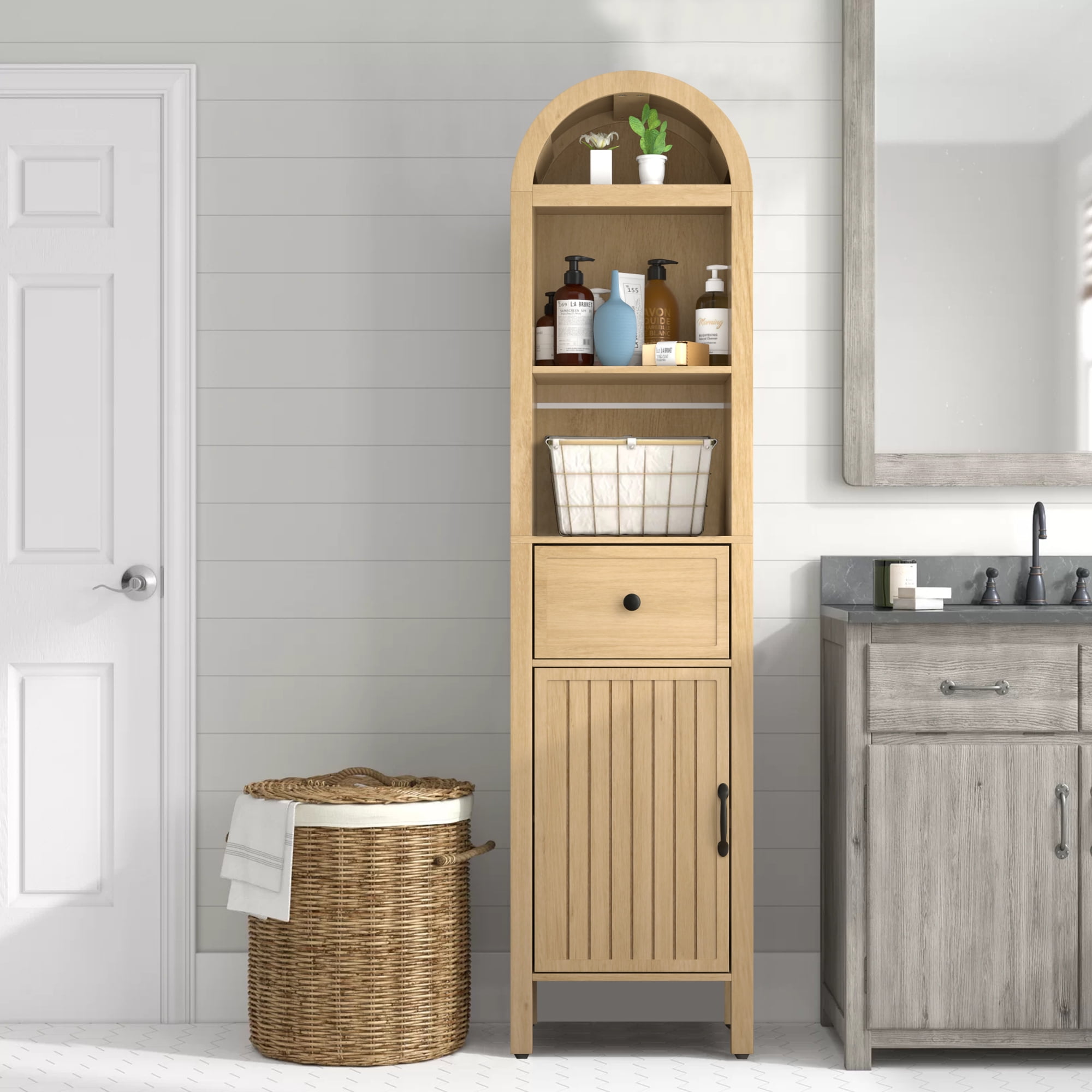 Oubayajia 64" Tall Bathroom Storage Cabinet, Narrow Tall Arched Linen ...