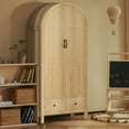 thumbnail image 1 of Oubayajia Arched Armoire Wardrobe Closet with Fluted Doors, Wooden Wardrobe Closet with Drawers, Shelves and Hanging Rod for Bedroom, 1 of 9