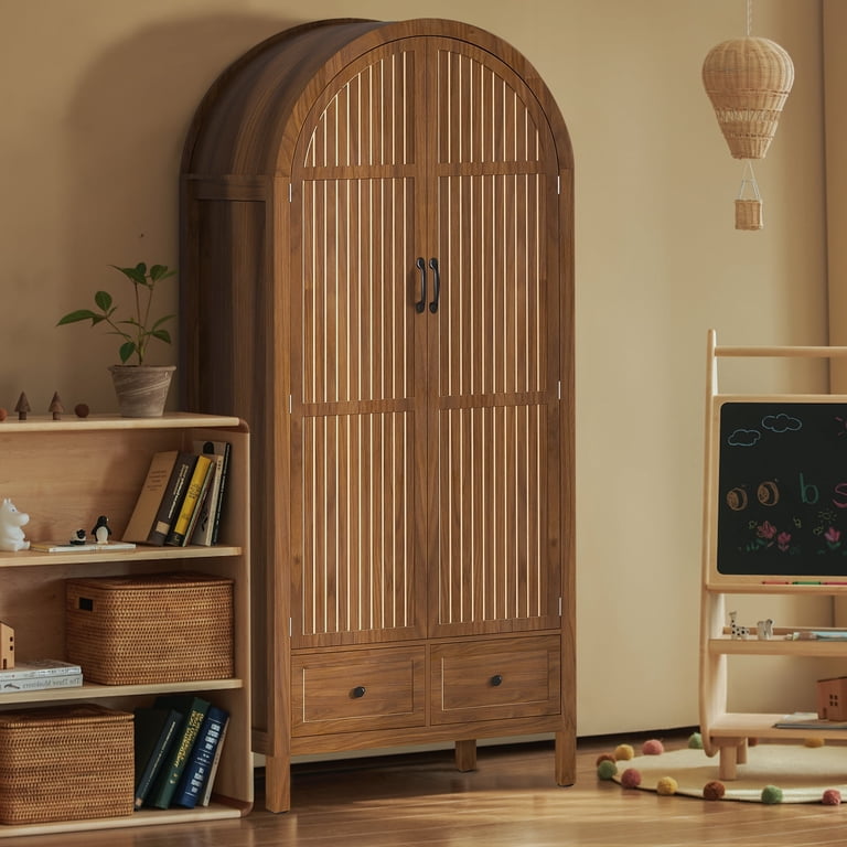 Oubayajia Arched Armoire Wardrobe Closet with Fluted Doors Oubayajia Arched Armoire Wardrobe Closet with Fluted Doors