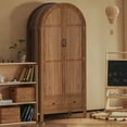 thumbnail image 1 of Oubayajia Arched Armoire Wardrobe Closet with Fluted Doors, Wooden Wardrobe Closet with Drawers, Shelves and Hanging Rod for Bedroom, 1 of 9