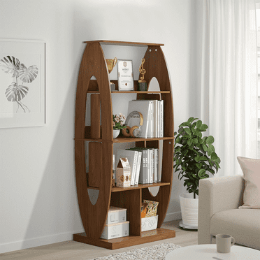 Oubayajia Bookshelf, 4 Tier Bookshelves, Small Bookcase for CDs/Books, Home Office Shelf Storage Organizer(Walnut)